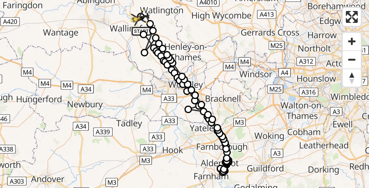 Flight route Police Helicopter Crowmarsh Gifford - Benson, 20 June 2026, 15:30