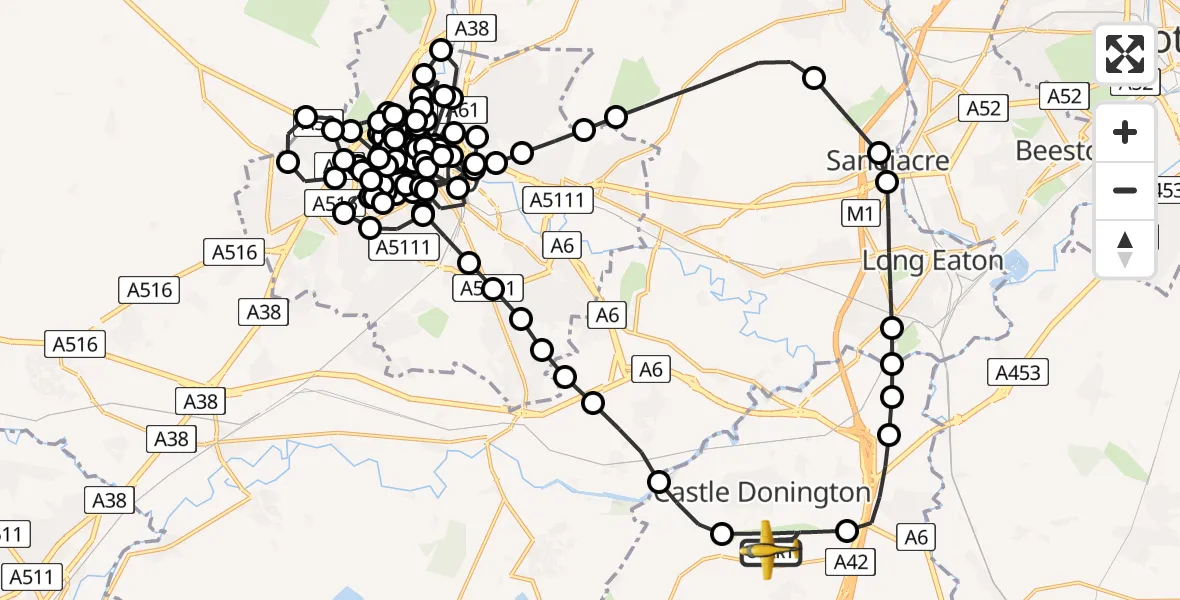 Flight route Police Aircraft East Midlands Airport - East Midlands Airport, 20 June 2026, 15:37