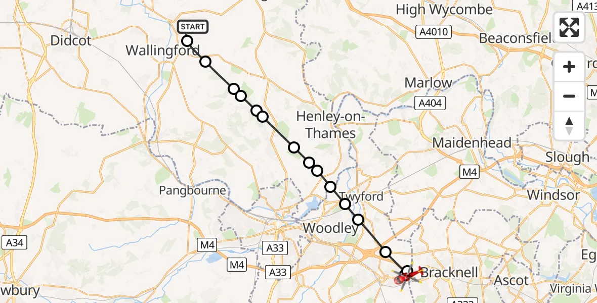 Flight route Air Ambulance Helicopter RAF Benson - St. Nicholas, Hurst, 20 June 2026, 15:41