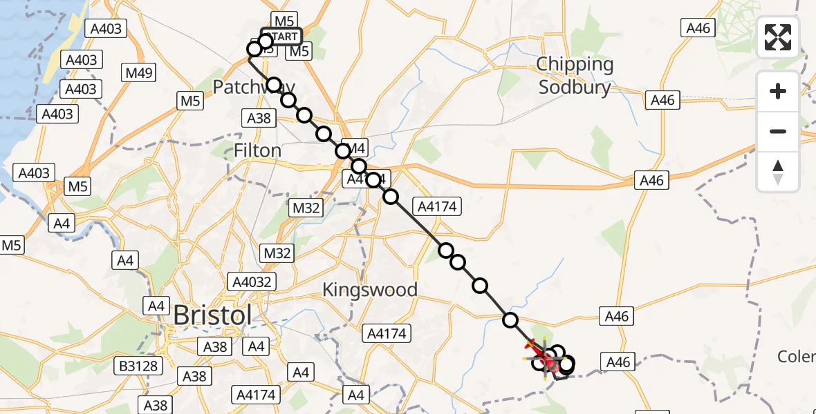 Flight route Air Ambulance Helicopter Almondsbury Helicopter Base - Wick, 20 June 2026, 15:43