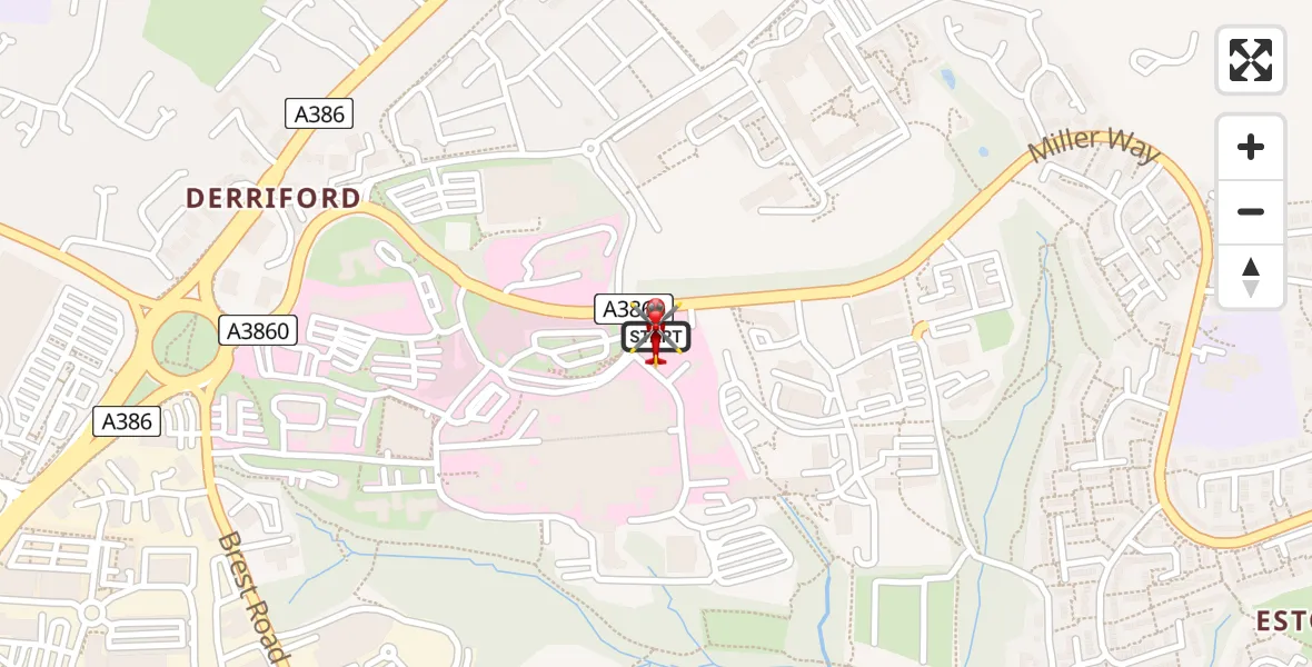 Flight route Air Ambulance Helicopter Derriford Hospital - Derriford Hospital, 20 June 2026, 15:47