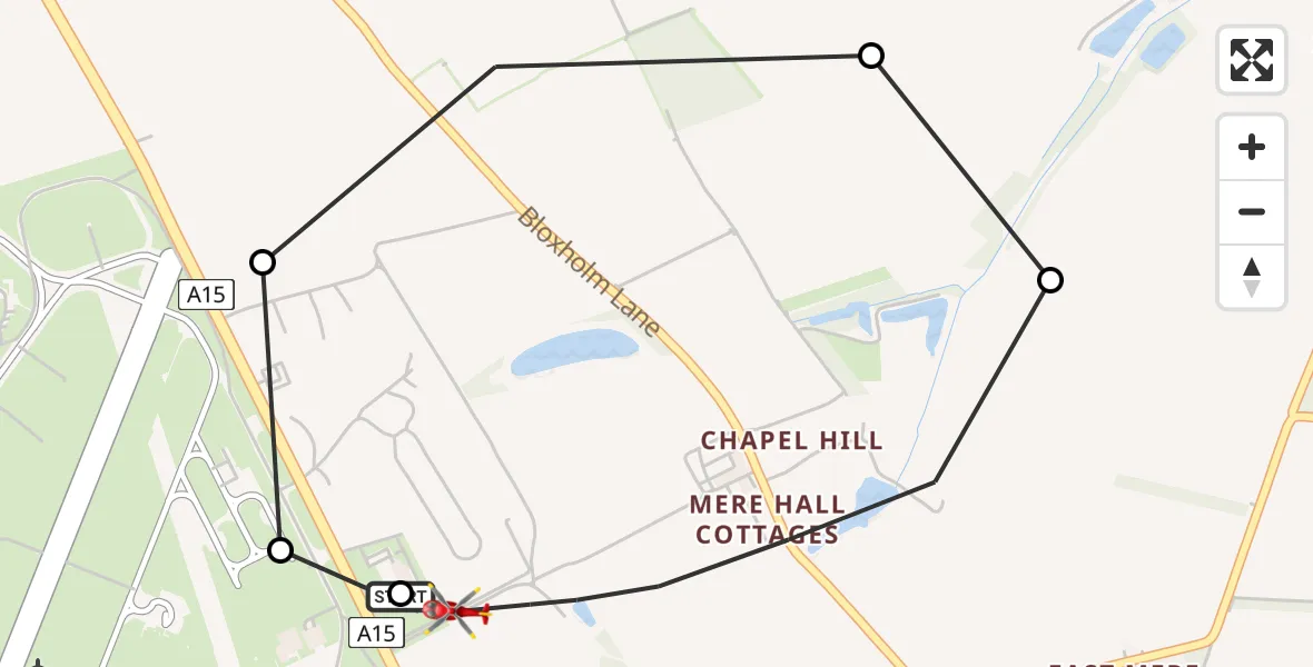 Flight route Air Ambulance Helicopter RAF Waddington - North Kesteven, 20 June 2026, 16:03