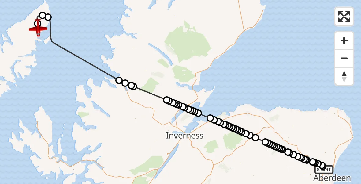 Flight route Air Ambulance Aircraft Dyce and Stoneywood - Airighean Druim Niavaig, 20 June 2026, 16:06