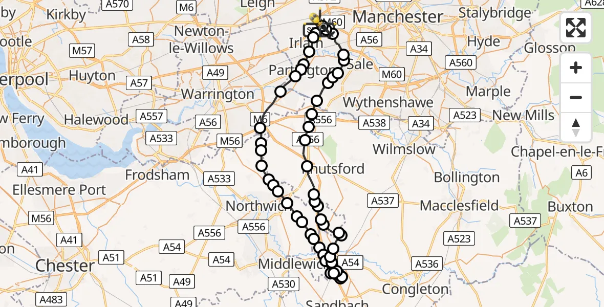 Flight route Police Helicopter Manchester Barton Aerodrome - Manchester Barton Aerodrome, 20 June 2026, 16:24