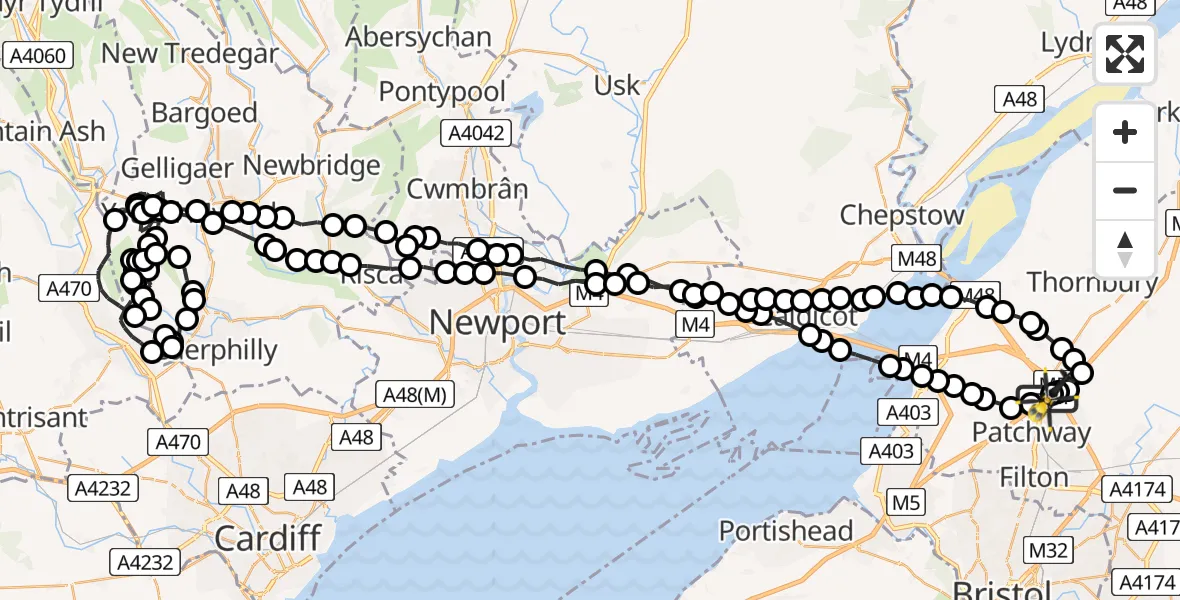 Flight route Police Helicopter Almondsbury Helicopter Base - Almondsbury Helicopter Base, 20 June 2026, 16:33