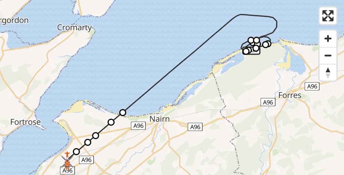 Flight route Coastguard Helicopter Buckie Loch - Inverness Airport, 20 June 2026, 16:44
