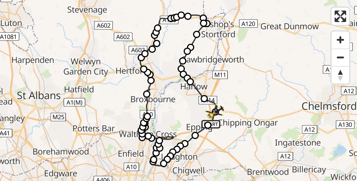 Flight route Police Helicopter Coopersale - North Weald Airfield, 20 June 2026, 16:52