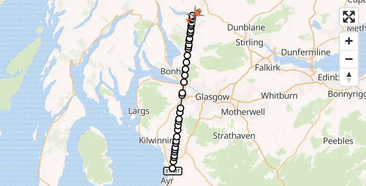 Flight route Coastguard Helicopter Glasgow Prestwick Airport - Pass of Achray, 20 June 2026, 17:02