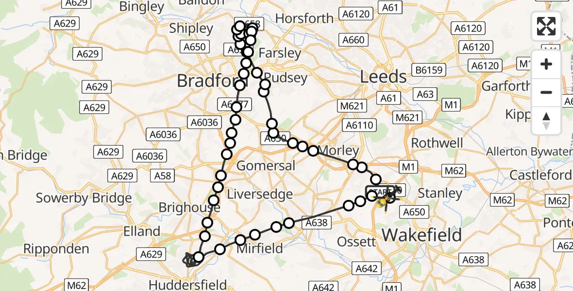 Flight route Police Helicopter East Ardsley - East Ardsley, 20 June 2026, 17:12