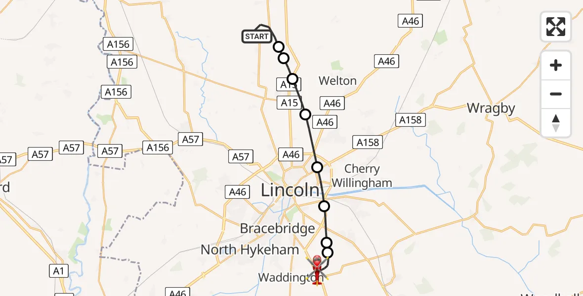 Flight route Air Ambulance Helicopter Ingham CP - North Kesteven, 20 June 2026, 17:23