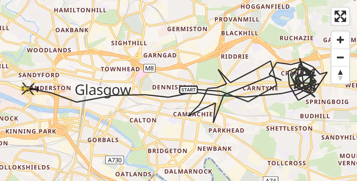 Flight route Police Helicopter Glasgow - Glasgow, 20 June 2026, 17:31