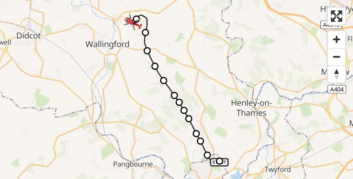 Flight route Air Ambulance Helicopter Reading - RAF Benson, 20 June 2026, 17:54