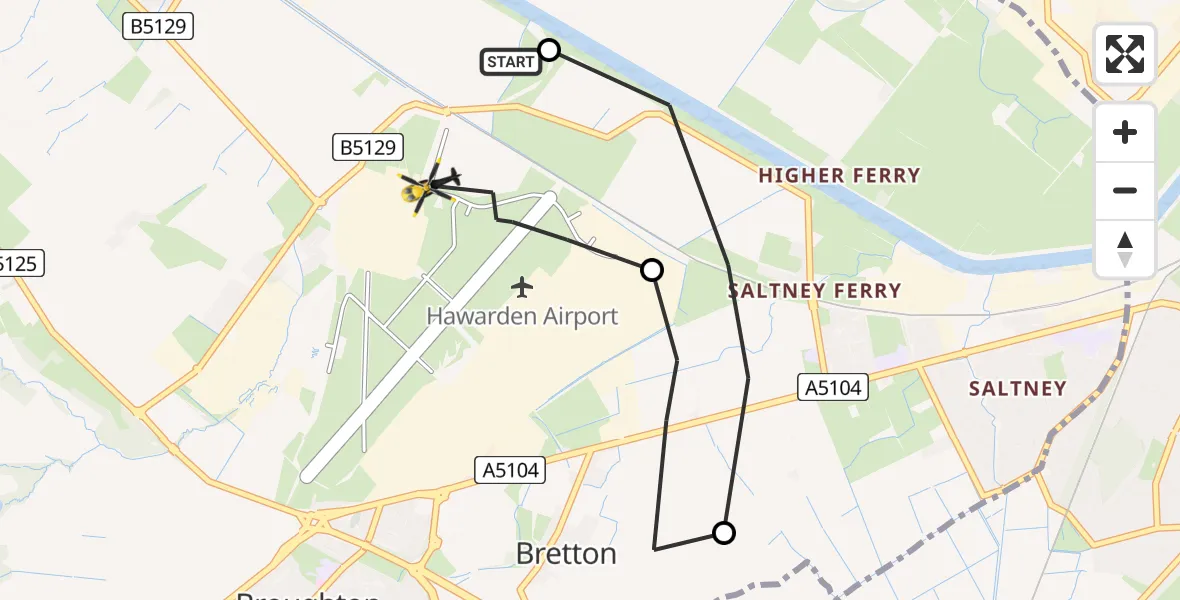 Flight route Police Helicopter Hawarden Airport - Hawarden Airport, 20 June 2026, 17:59