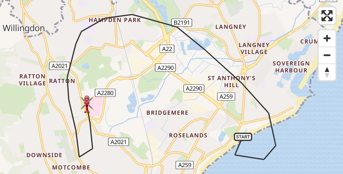 Flight route Air Ambulance Helicopter Eastbourne - Eastbourne, 20 June 2026, 18:20