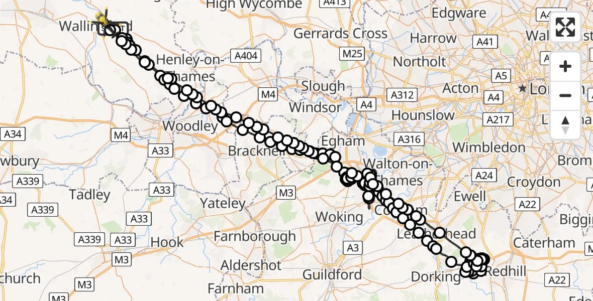 Flight route Police Helicopter Crowmarsh Gifford - Benson, 20 June 2026, 19:01