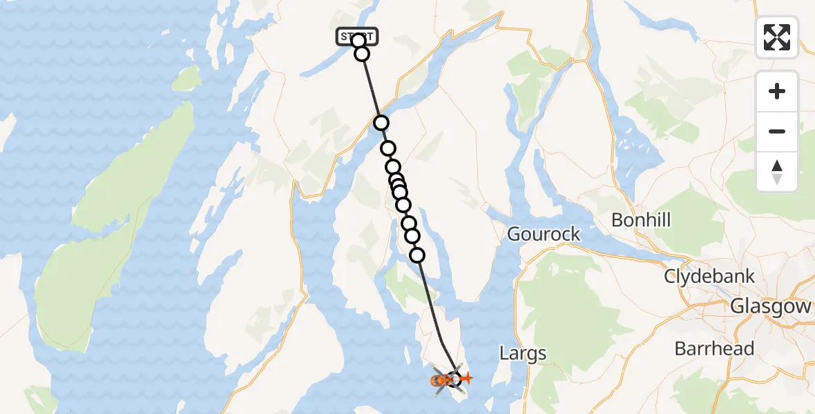 Flight route Coastguard Helicopter Loch Awe - Bute Airfield, 20 June 2026, 19:12