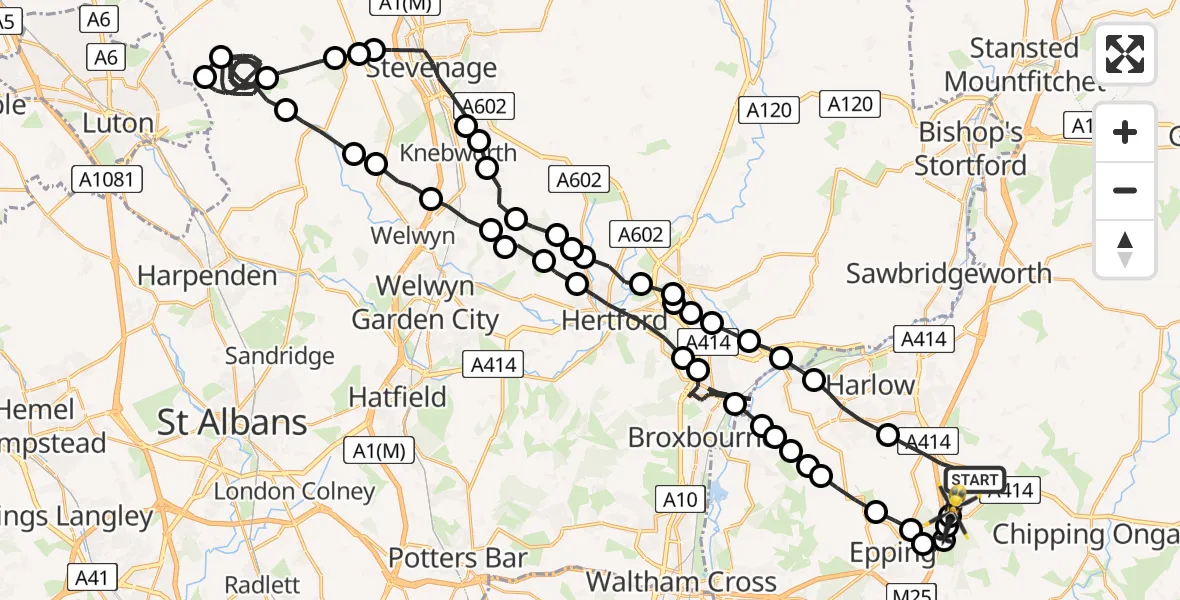 Flight route Police Helicopter North Weald Bassett - North Weald Airfield, 20 June 2026, 19:30