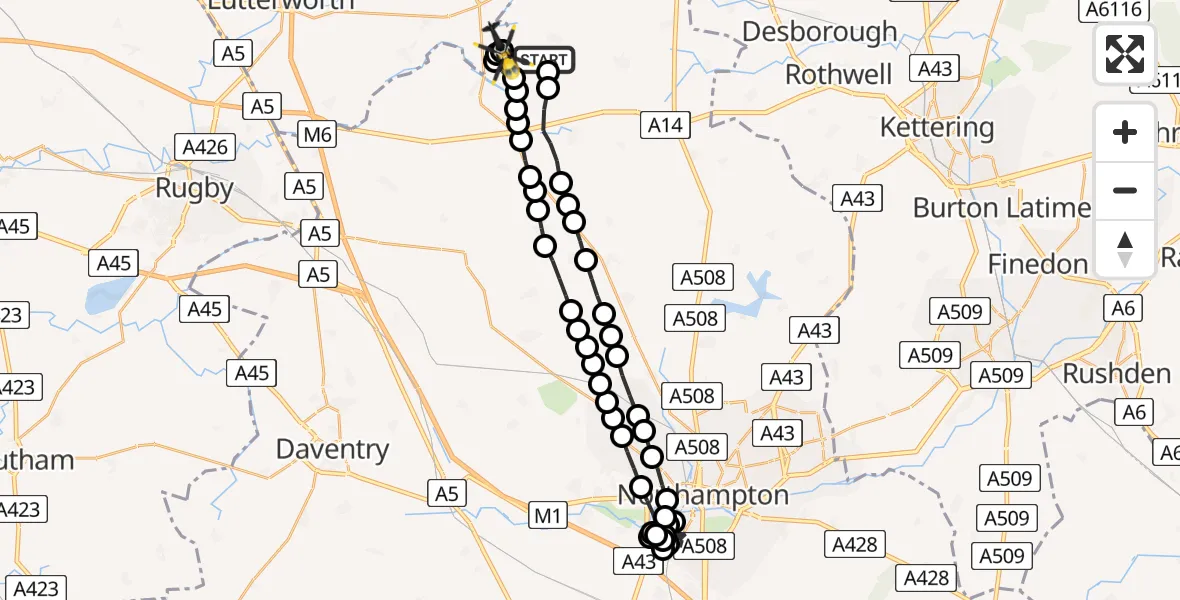 Flight route Police Helicopter Sibbertoft - Welford, 20 June 2026, 19:33
