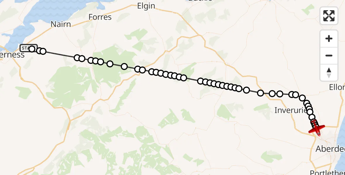 Flight route Air Ambulance Aircraft Inverness - Dyce and Stoneywood, 20 June 2026, 19:51