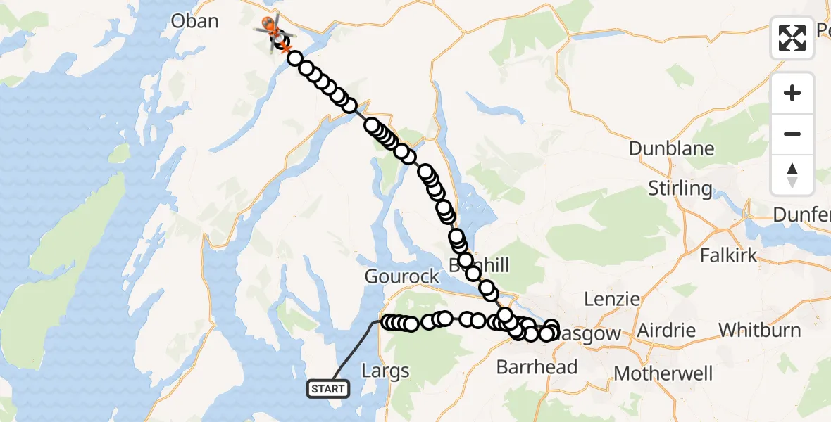 Flight route Coastguard Helicopter Inner Seas - Argyll and Bute, 20 June 2026, 19:53