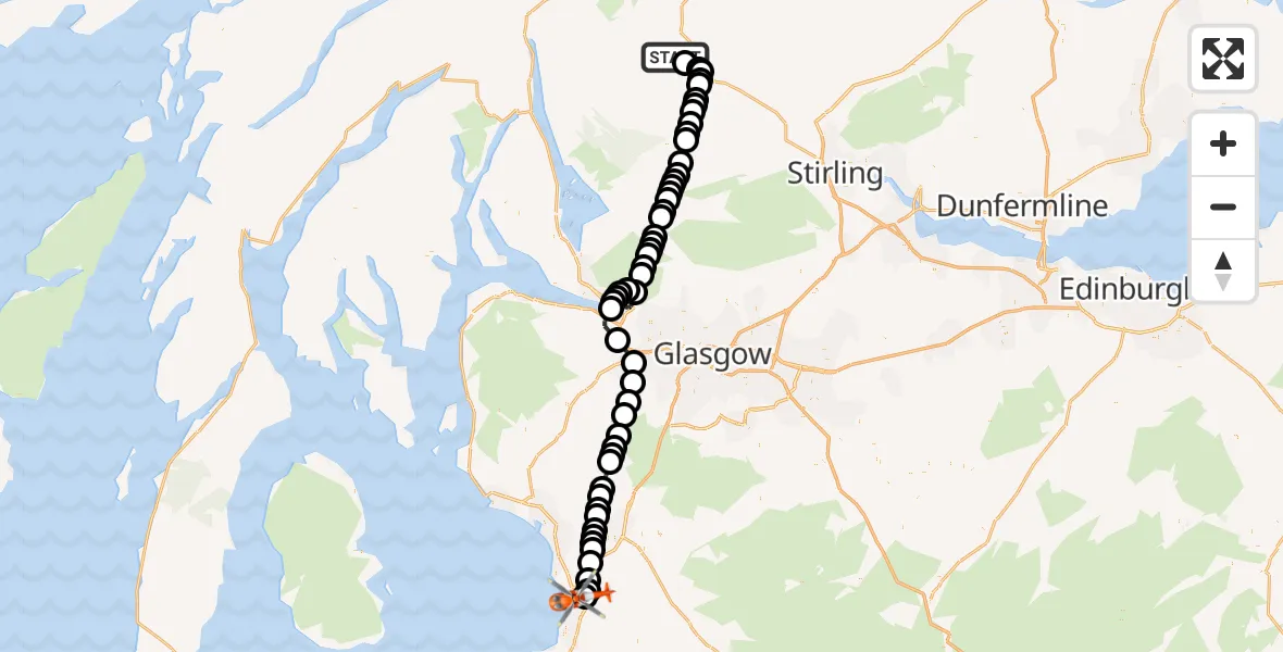 Flight route Coastguard Helicopter Bealach na Seann Lairige - Glasgow Prestwick Airport, 20 June 2026, 20:02