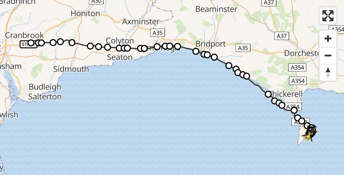 Flight route Police Helicopter Rockbeare - The Grove, 20 June 2026, 20:12