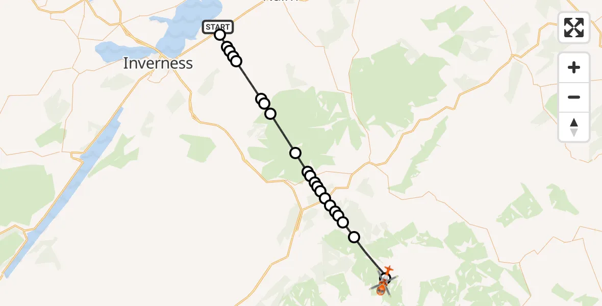 Flight route Coastguard Helicopter Inverness Airport - Moray, 20 June 2026, 20:59