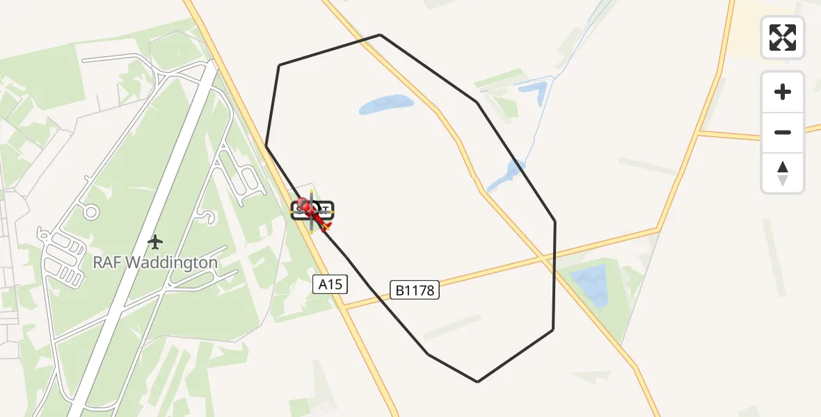 Flight route Air Ambulance Helicopter RAF Waddington - North Kesteven, 20 June 2026, 21:03