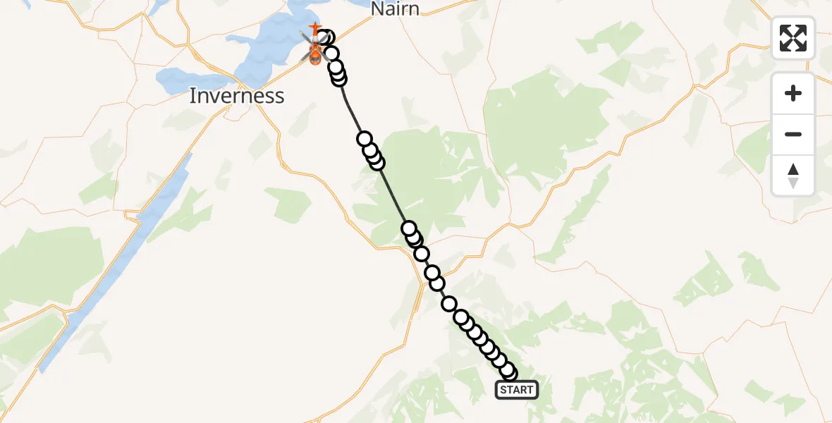 Flight route Coastguard Helicopter Moray - Inverness Airport, 20 June 2026, 21:26