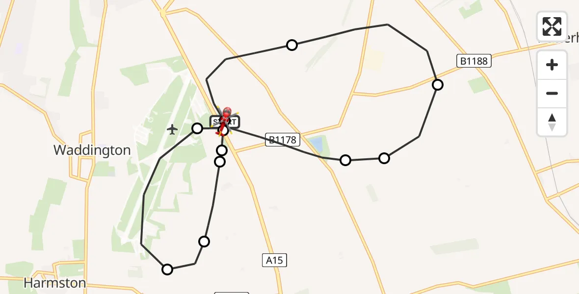 Flight route Air Ambulance Helicopter RAF Waddington - North Kesteven, 20 June 2026, 21:30