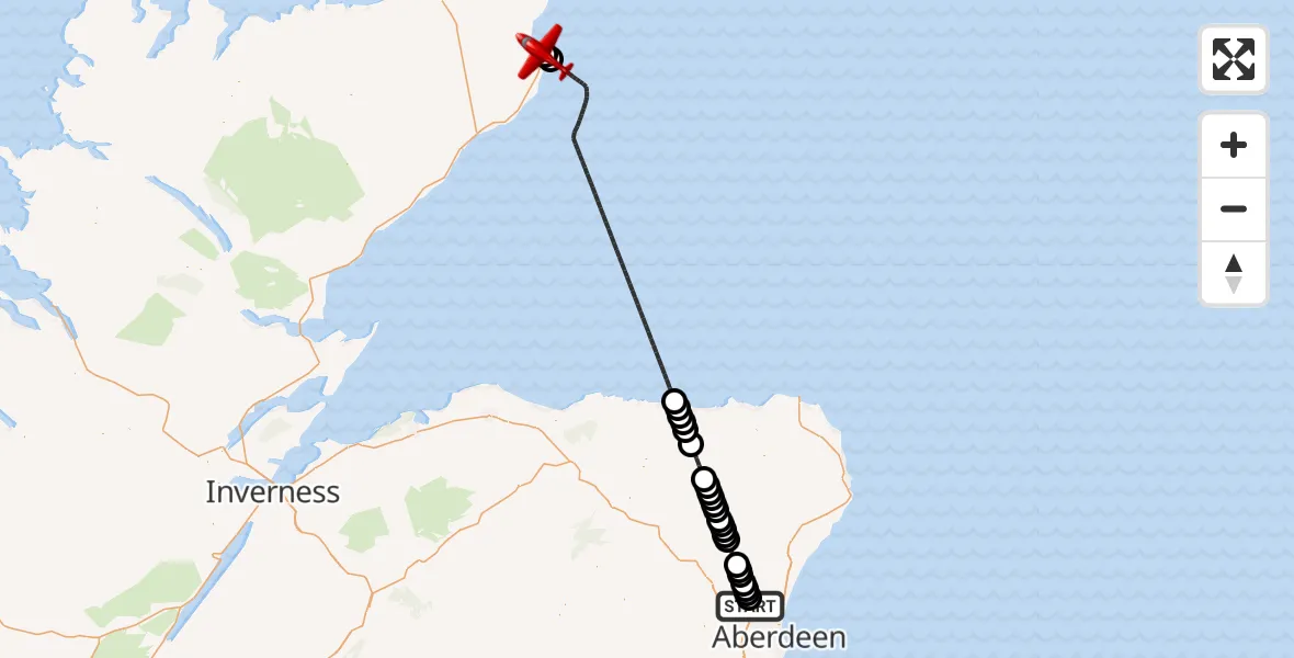 Flight route Air Ambulance Aircraft Dyce and Stoneywood - Wick John O'Groats Airport, 20 June 2026, 21:38