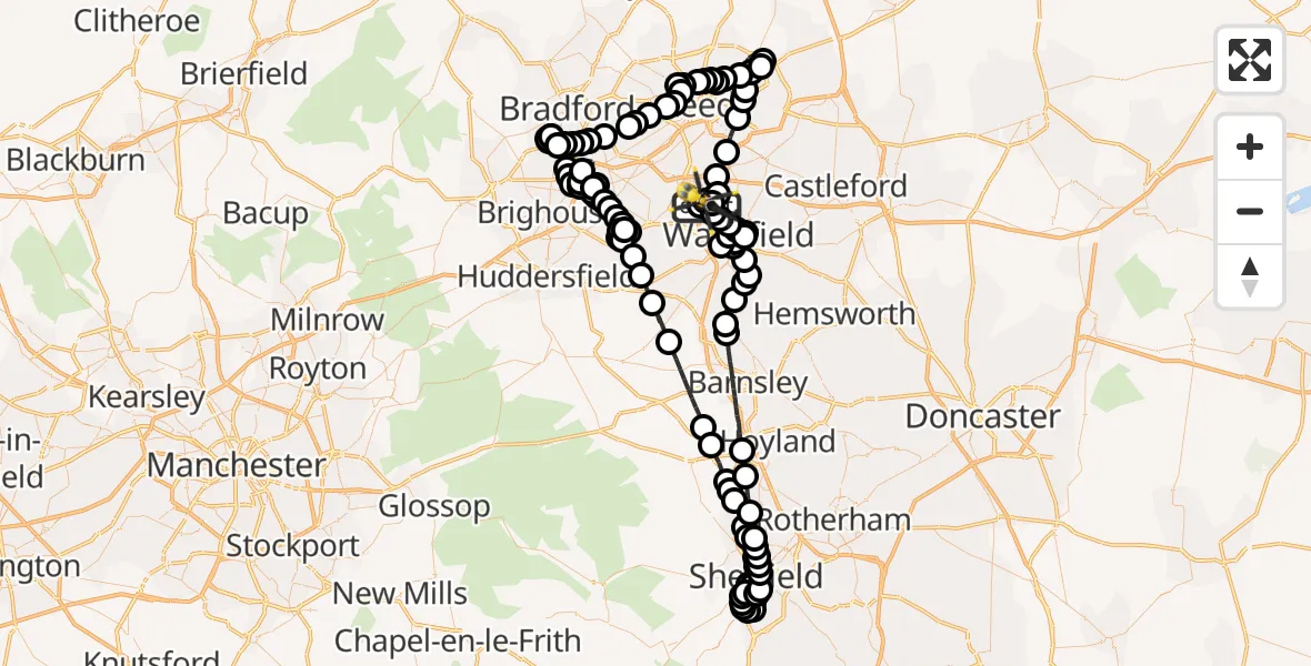 Flight route Police Helicopter East Ardsley - East Ardsley, 20 June 2026, 21:43
