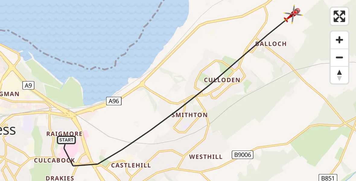 Flight route Air Ambulance Helicopter Inverness - Inverness, 20 June 2026, 21:58