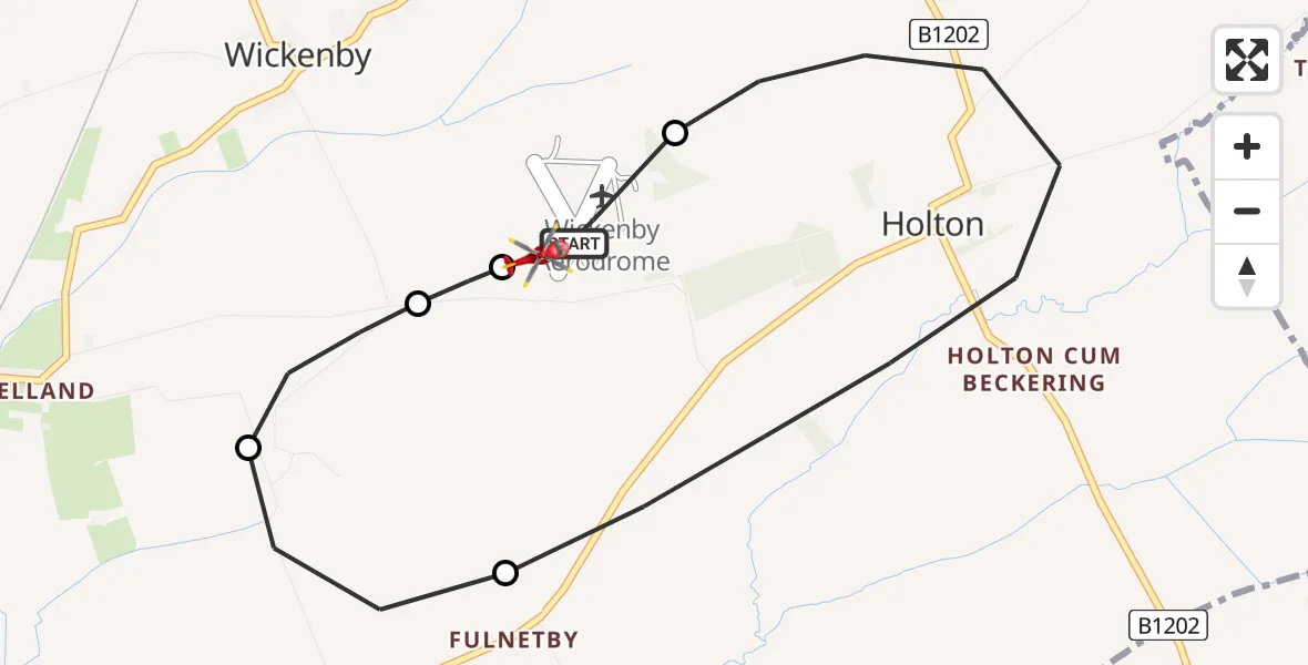 Flight route Air Ambulance Helicopter Wickenby Aerodrome - Wickenby CP, 20 June 2026, 22:08