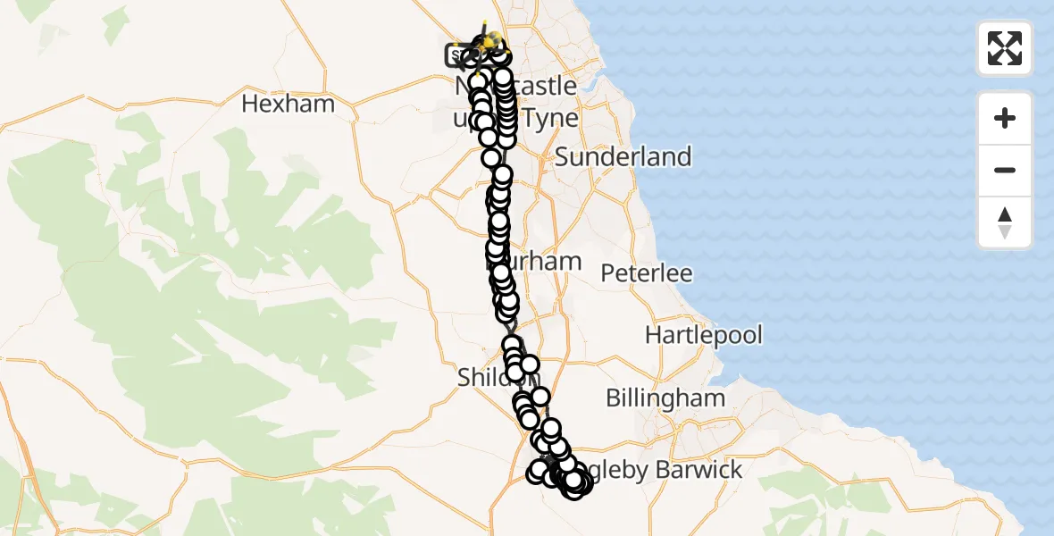 Flight route Police Helicopter Newcastle International Airport - Newcastle International Airport, 20 June 2026, 22:41