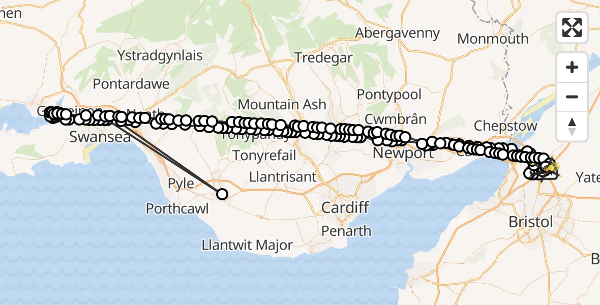 Flight route Police Helicopter Almondsbury Helicopter Base - Almondsbury Helicopter Base, 20 June 2026, 23:36