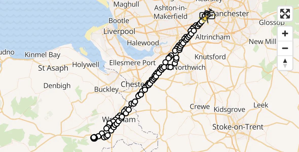 Flight route Police Helicopter Manchester Barton Aerodrome - Manchester Barton Aerodrome, 21 June 2026, 00:11