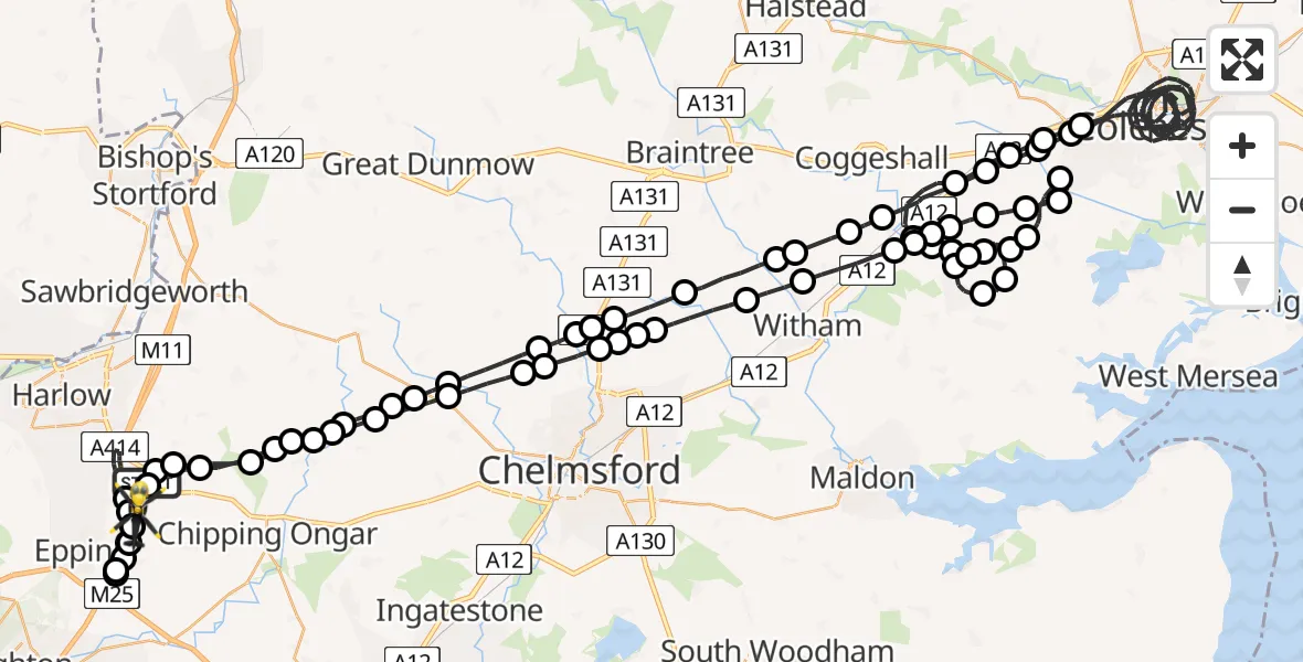 Flight route Police Helicopter North Weald Airfield - North Weald Airfield, 21 June 2026, 01:32