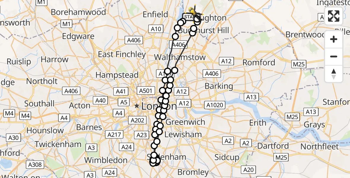 Flight route Police Helicopter Sewardstonebury - Sewardstonebury, 21 June 2026, 05:33