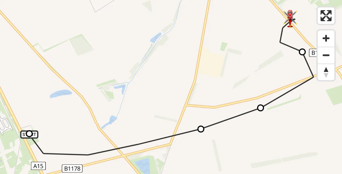 Flight route Air Ambulance Helicopter RAF Waddington - Branston, 21 June 2026, 06:57