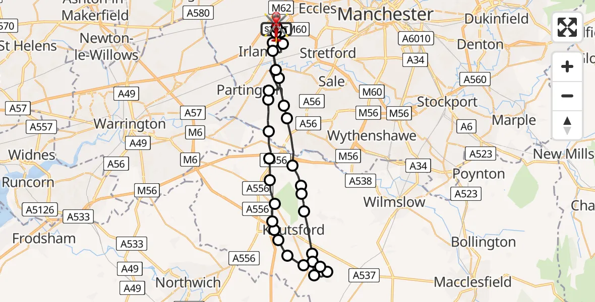 Flight route Air Ambulance Helicopter Manchester Barton Aerodrome - Manchester Barton Aerodrome, 21 June 2026, 09:33