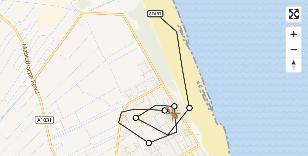 Flight route Coastguard Helicopter East Lindsey - Mablethorpe, 21 June 2026, 09:39