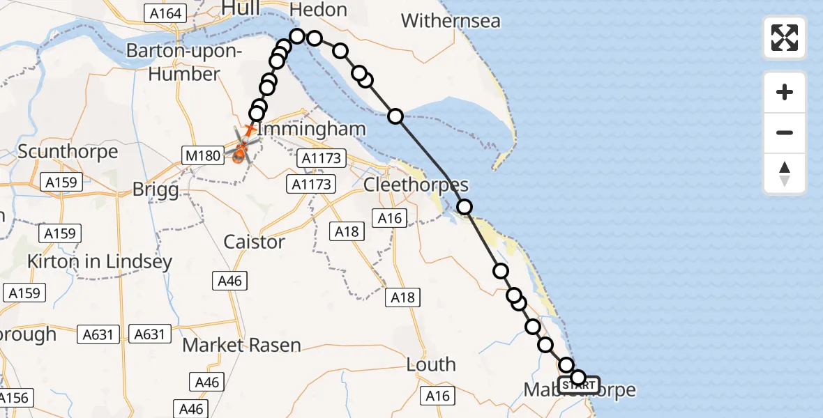 Flight route Coastguard Helicopter Mablethorpe - Kirmington, 21 June 2026, 10:32