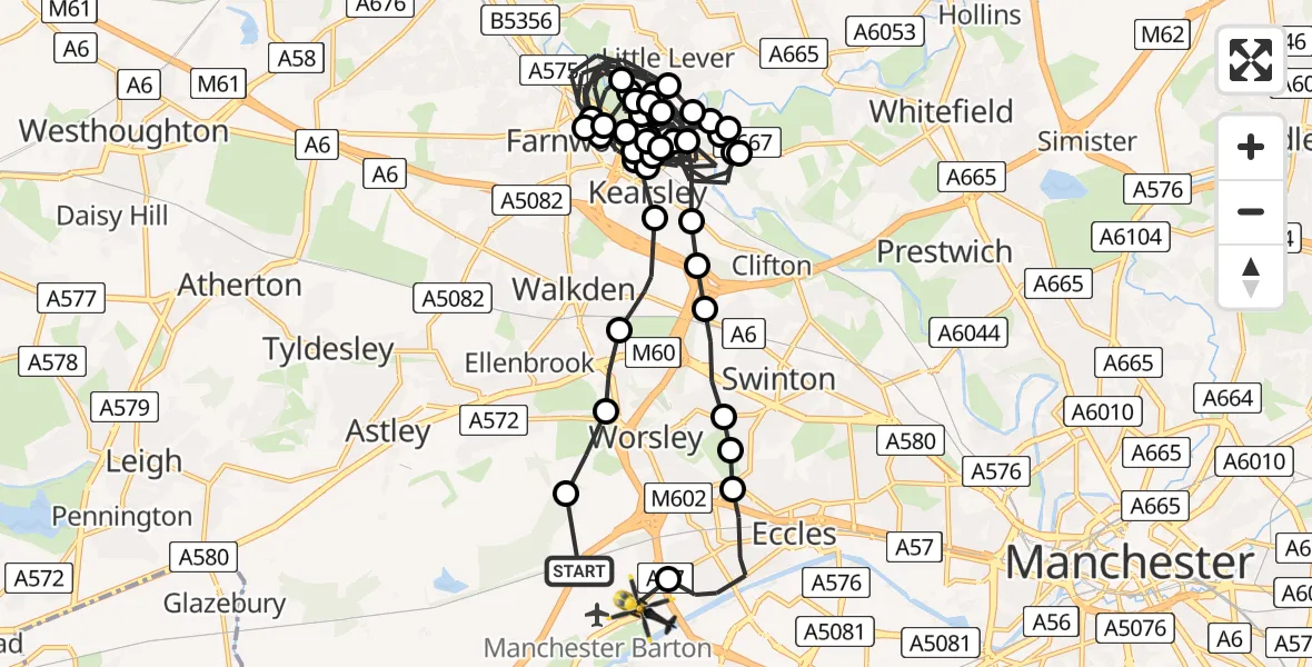 Flight route Police Helicopter Irlam - Worsley, 21 June 2026, 10:36