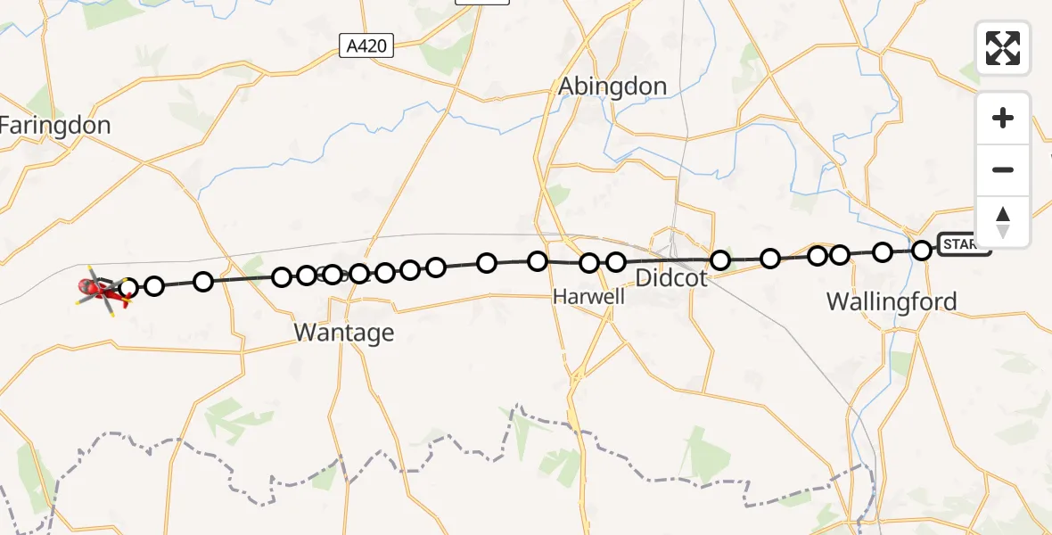 Flight route Air Ambulance Helicopter RAF Benson - Uffington, 21 June 2026, 10:42