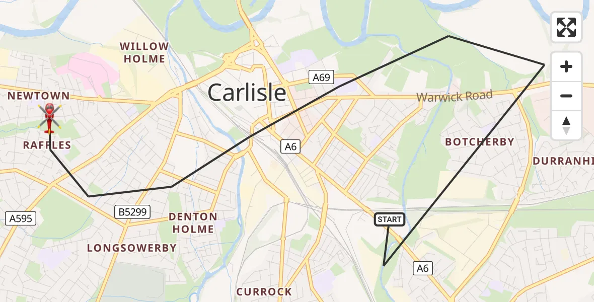 Flight route Air Ambulance Helicopter Carlisle - Carlisle, 21 June 2026, 10:43