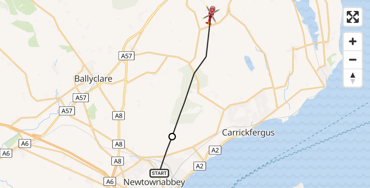 Flight route Air Ambulance Helicopter Newtownabbey - Raloo, 21 June 2026, 11:23