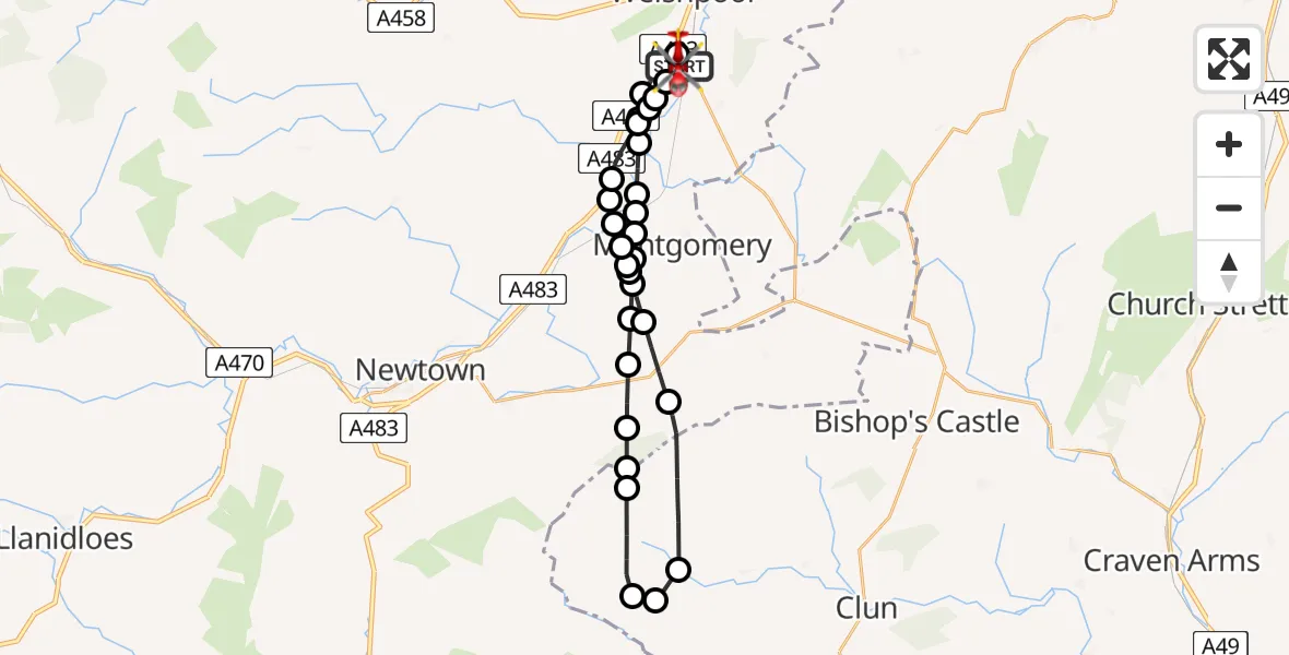 Flight route Air Ambulance Helicopter Welshpool Airport - Welshpool Airport, 21 June 2026, 11:40
