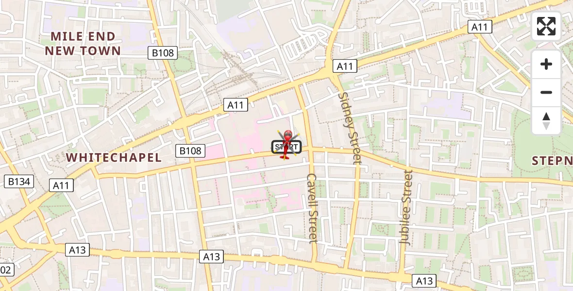 Flight route Air Ambulance Helicopter Royal London Hospital - Royal London Hospital, 21 June 2026, 11:58