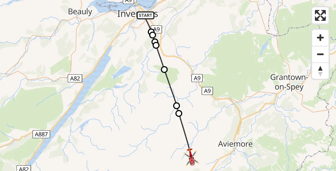 Flight route Air Ambulance Helicopter Inverness - Highland, 21 June 2026, 12:00